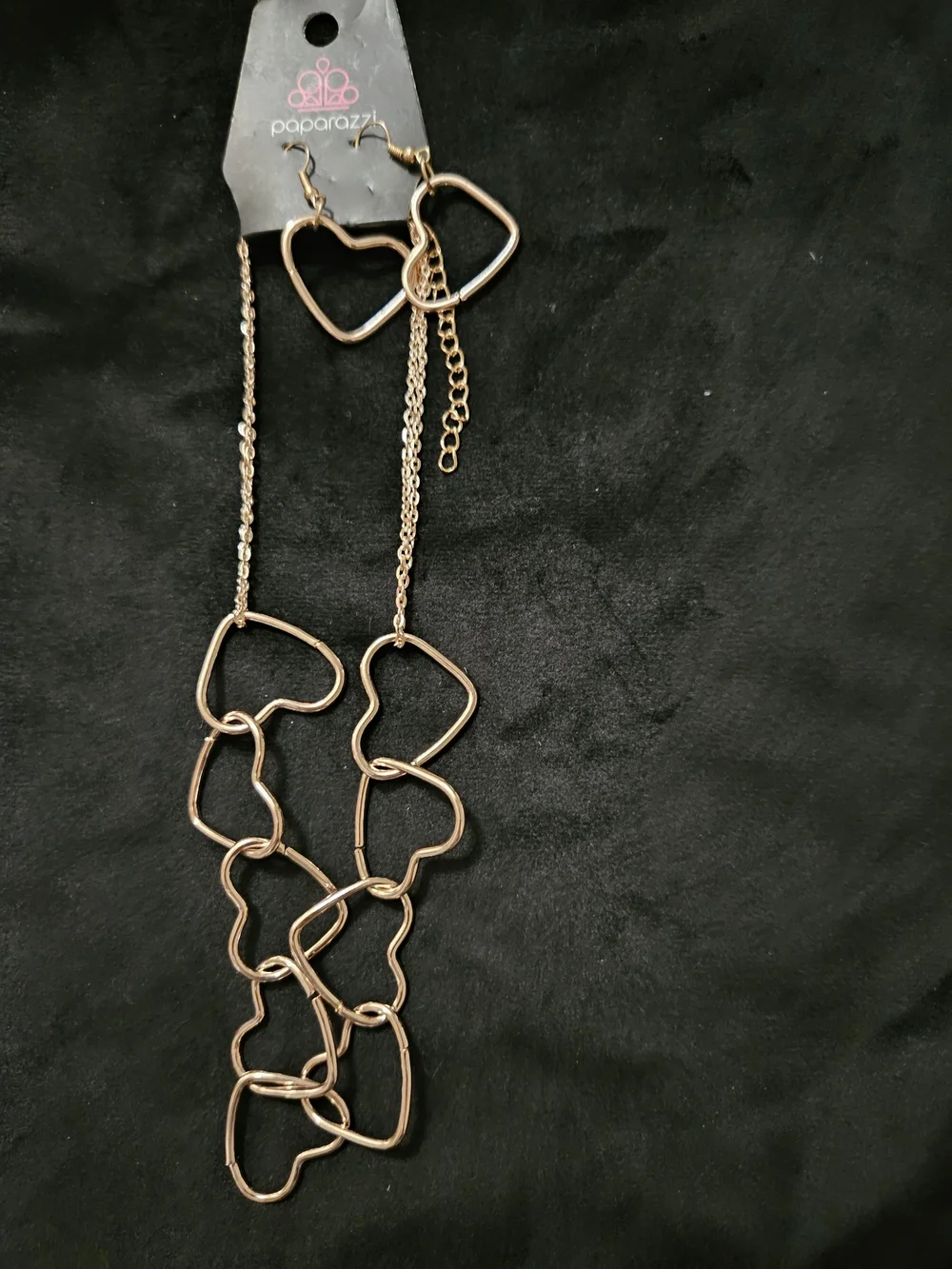Paparazzi Rose Gold Linked Heart Necklace and Earrings Set